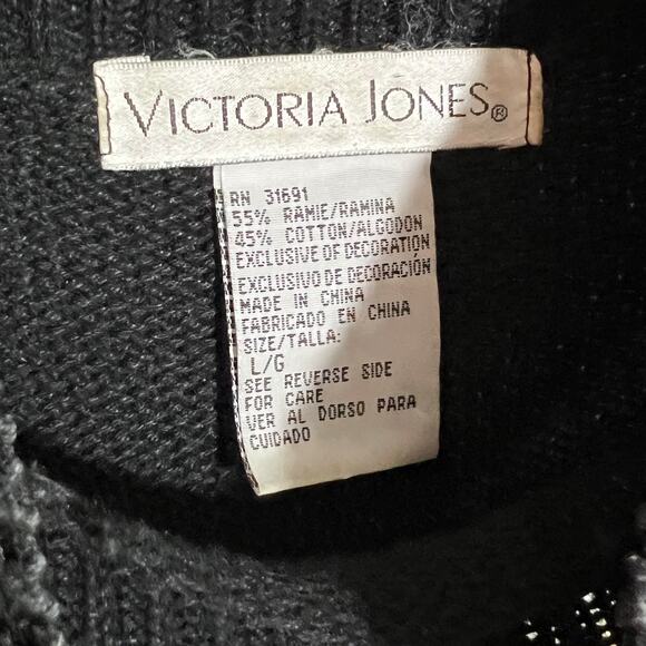 Victoria Jones Large Christmas Sweater Snowman Tree Embroidered Black - Picture 3 of 4